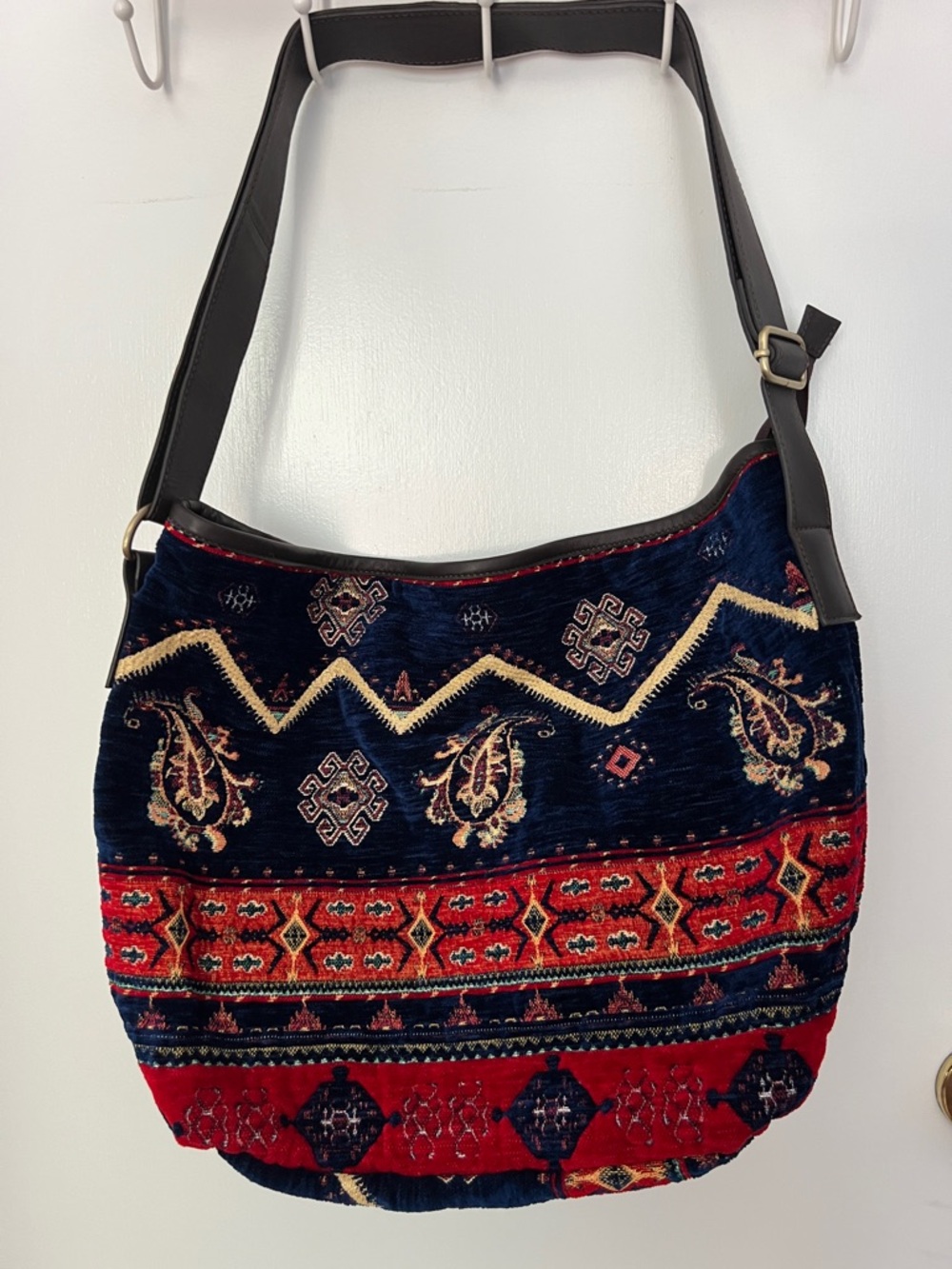Coldwater Creek Velvet Crossbody Shoulder Bag Leather Strap